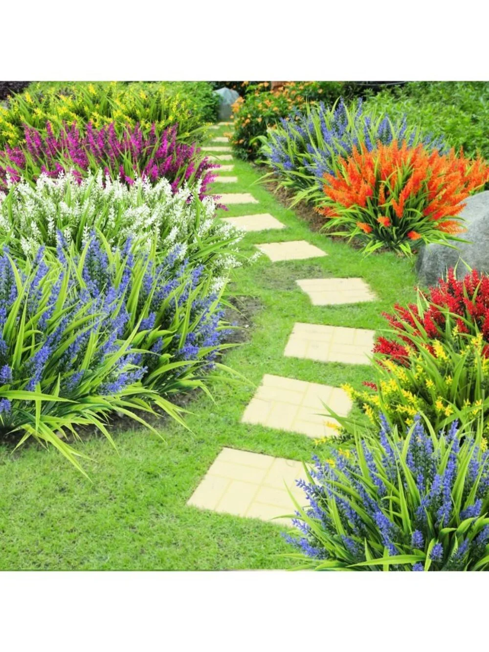 24 Pcs UV Resistant Artificial Lavender & Faux Grass for Home, Garden & Office